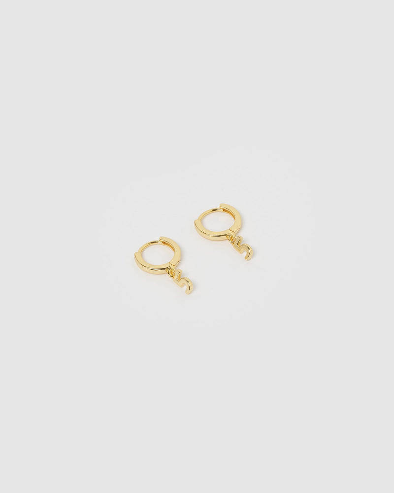 Izoa Number 5 Huggie Earrings Gold