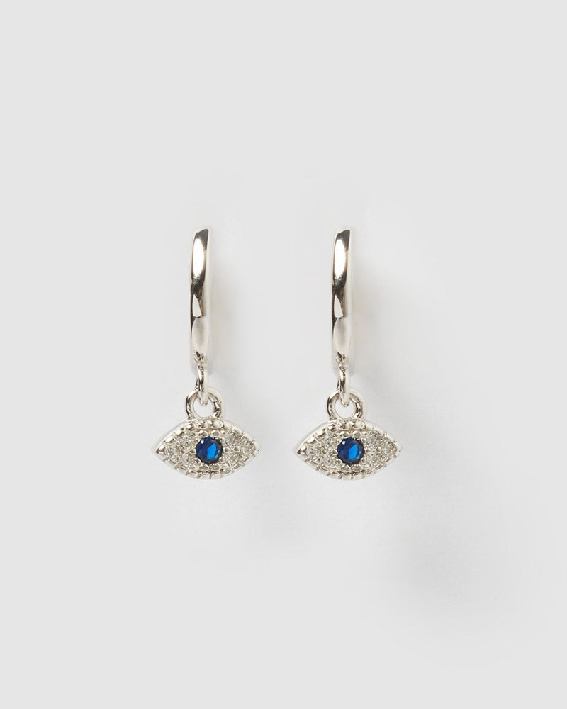 Izoa Ophelia Evil Eye Huggie Earrings Silver