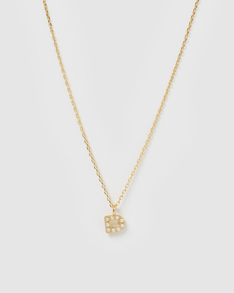 Izoa Pearl Letter D Necklace Gold