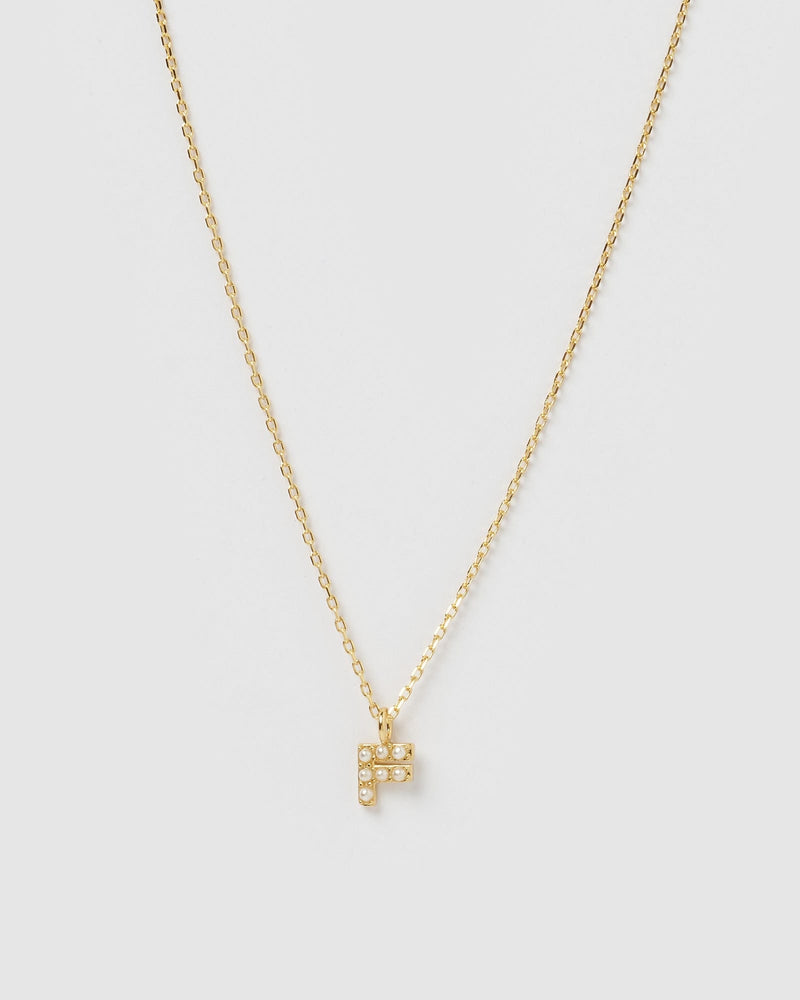 Izoa Pearl Letter F Necklace Gold