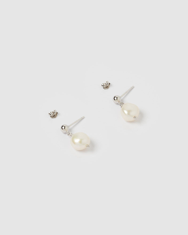 Izoa Rain Drop Earrings Silver Freshwater Pearl