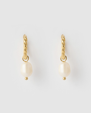 Izoa Renee Huggie Earrings Gold Pearl