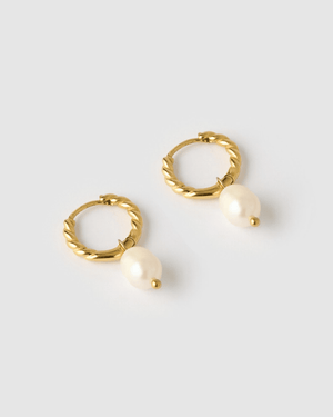 Izoa Renee Huggie Earrings Gold Pearl