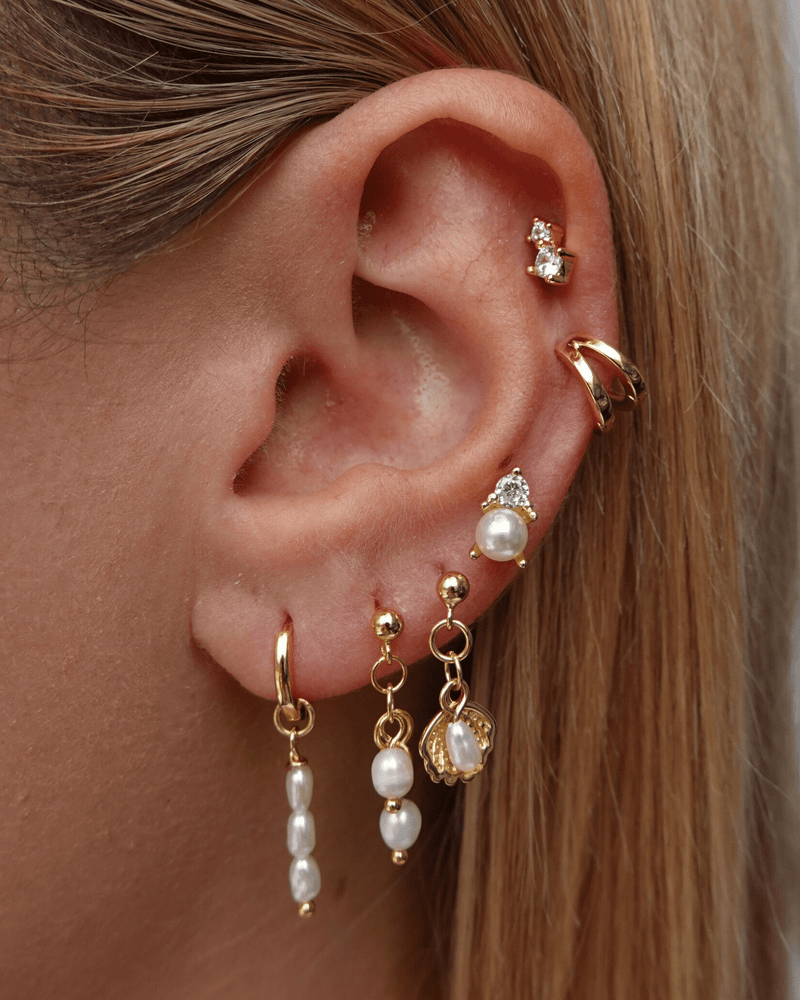 Izoa Sadie Drop Earrings Gold Freshwater Pearl