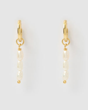 Izoa Sadie Drop Earrings Gold Freshwater Pearl