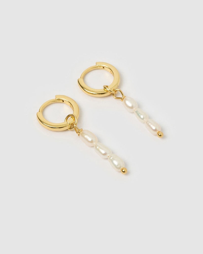 Izoa Sadie Drop Earrings Gold Freshwater Pearl