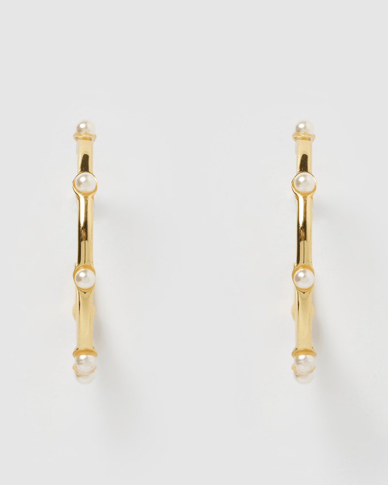 Izoa Sandy Hoop Earrings Gold Pearl