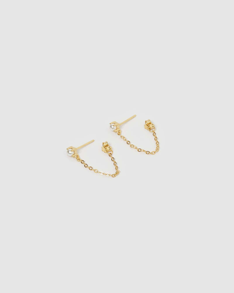 Izoa Savannah Drop Stud Earrings Gold Pearl