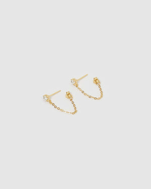 Izoa Savannah Drop Stud Earrings Gold Pearl