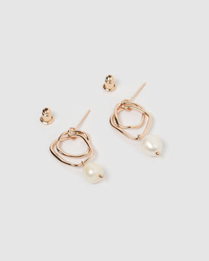 Izoa Serenity Earrings Rose Gold Freshwater Pearl