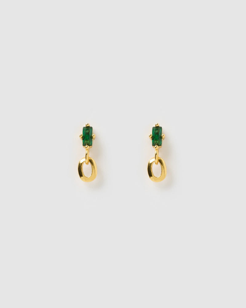 Izoa Spencer Stud Earrings Gold Green