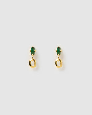 Izoa Spencer Stud Earrings Gold Green