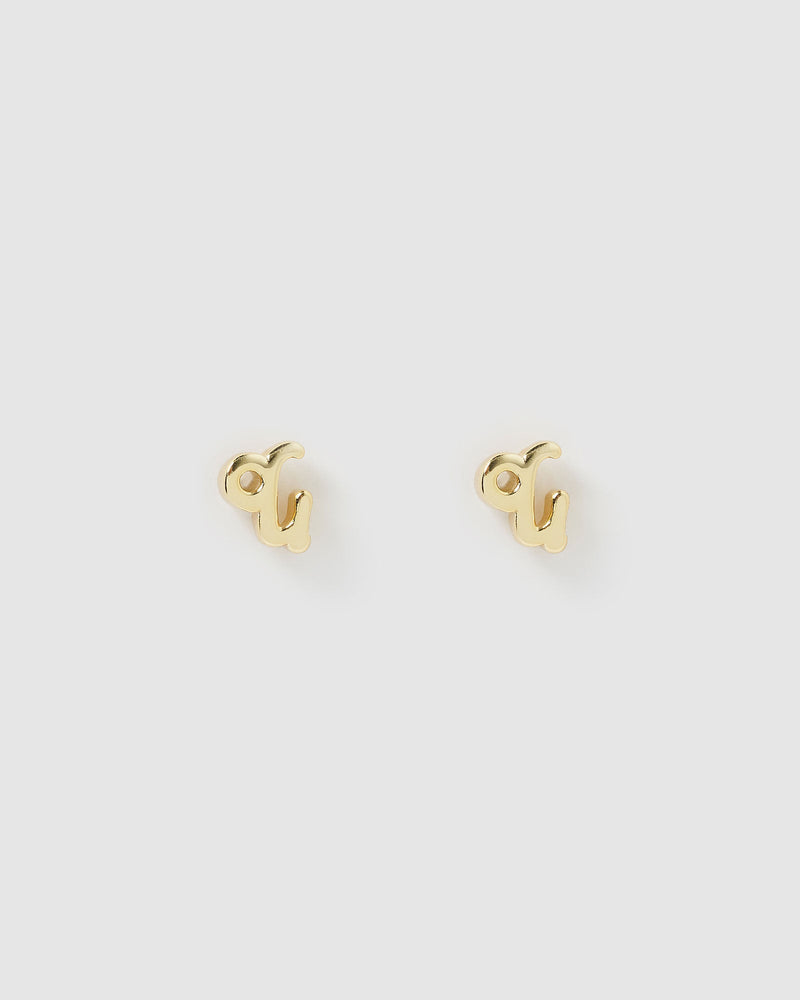 Izoa Capricorn Star Sign Symbol Stud Gold