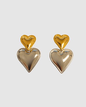 Izoa Tana Heart Stud Earrings Two-Toned