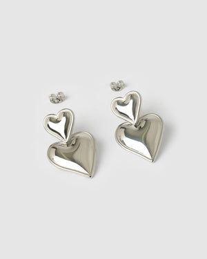 Izoa Tana Heart Stud Earrings Silver