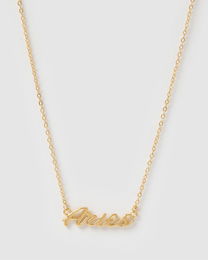 Izoa Aries Written Star Sign Necklace Gold