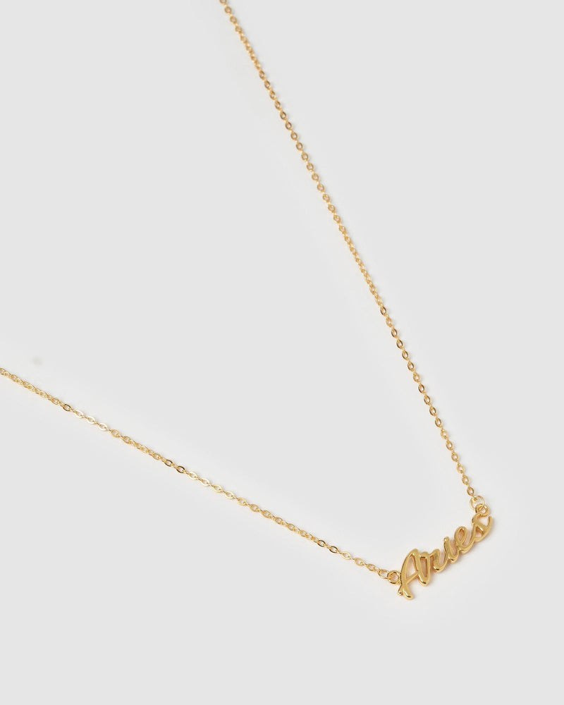 Izoa Aries Written Star Sign Necklace Gold