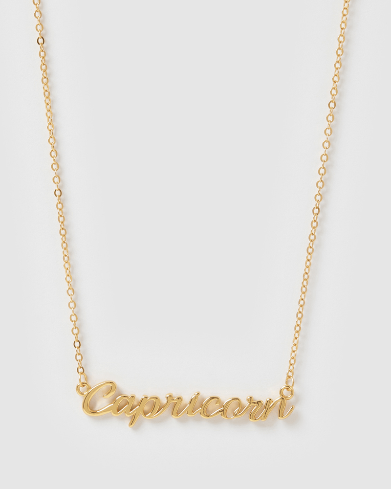 Izoa Capricorn Written Star Sign Necklace Gold