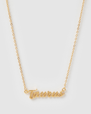 Izoa Taurus Written Star Sign Necklace Gold