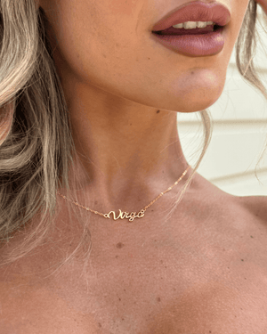 Izoa Virgo Written Star Sign Necklace Gold