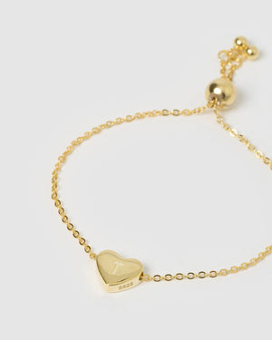 Izoa Necklaces Izoa Kids Heart Alphabet Letter T Bracelet Gold IZKIDS-HEARTLETTERBRAC-GLD-T