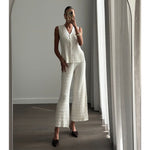 JANA Beige High Waist Knitted Wide Leg Pants