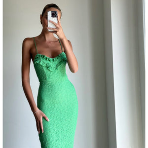 JOANNE Vibrant Green Strappy Bodycon Midi Dress