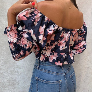 JORDANNA Long Sleeve Floral Print Crop Top