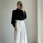 LEOLA White Wide Leg High Waist Pleated Pants