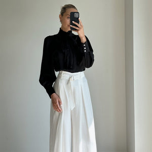 LEOLA White Wide Leg High Waist Pleated Pants