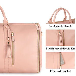 Pink Convertible Garment Duffel Bag with Leather Accents - Travel Weekender Bag for Suits and Dresses