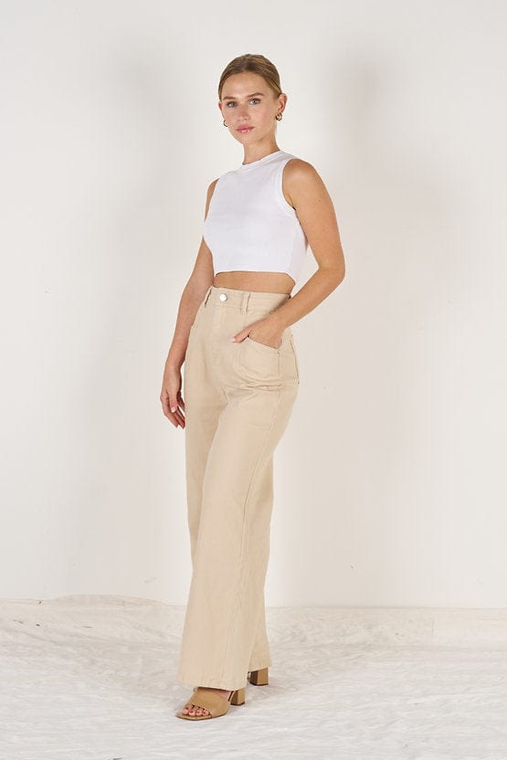 Wakee Denim Flare Leg Ladies Pant - Camel 7130