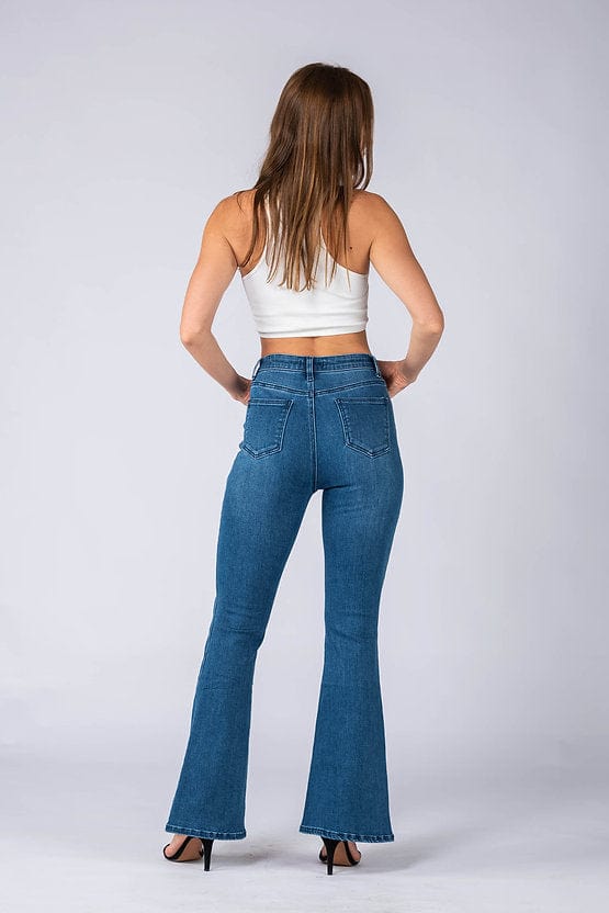 Wakee Denim Ladies Flare Jean High Waist - Denim 7078