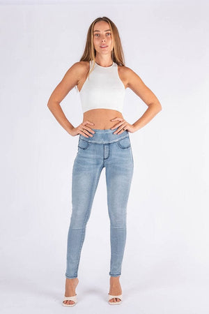 Wakee Denim Ladies Plain Pull Up Jean Pant