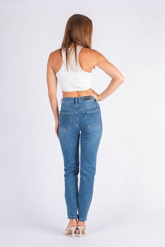 Wakee Denim Jean Straight Leg Stretch High Rise- Blue Heaven